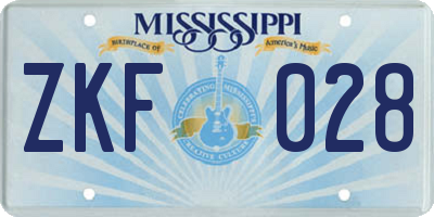 MS license plate ZKF028