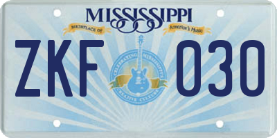 MS license plate ZKF030