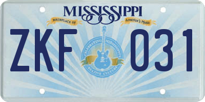 MS license plate ZKF031