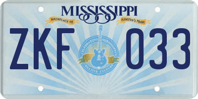 MS license plate ZKF033