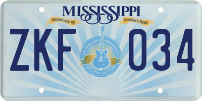 MS license plate ZKF034