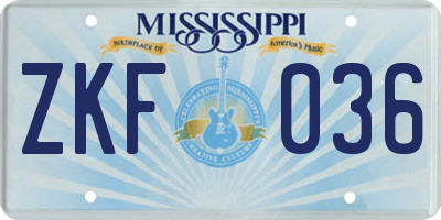 MS license plate ZKF036