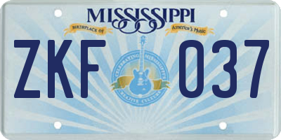 MS license plate ZKF037