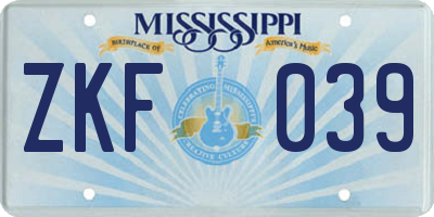 MS license plate ZKF039