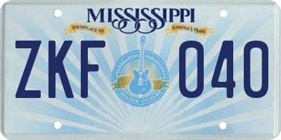 MS license plate ZKF040