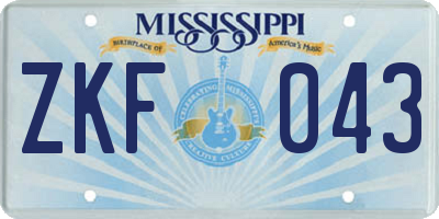 MS license plate ZKF043