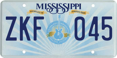 MS license plate ZKF045