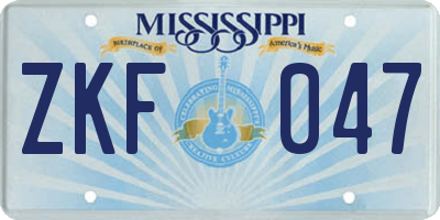 MS license plate ZKF047