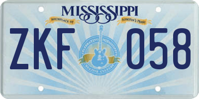 MS license plate ZKF058