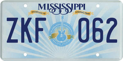 MS license plate ZKF062