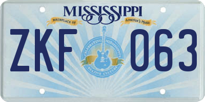MS license plate ZKF063