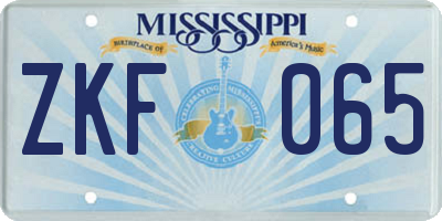 MS license plate ZKF065