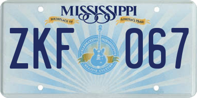 MS license plate ZKF067