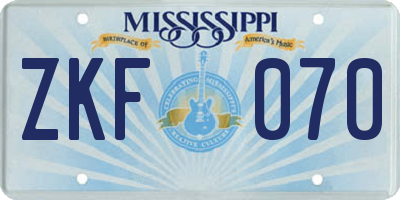 MS license plate ZKF070