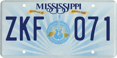 MS license plate ZKF071