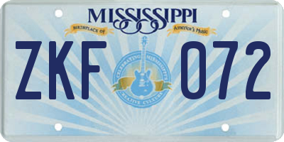 MS license plate ZKF072