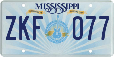 MS license plate ZKF077