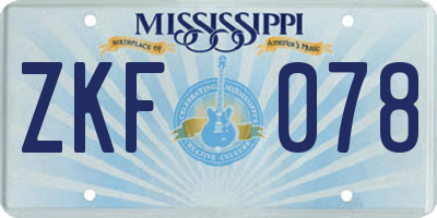 MS license plate ZKF078