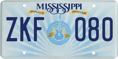 MS license plate ZKF080