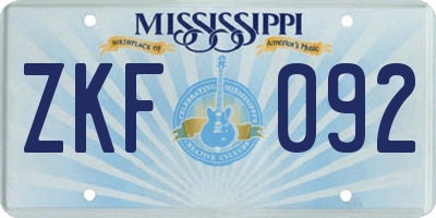 MS license plate ZKF092