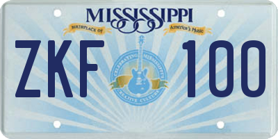 MS license plate ZKF100
