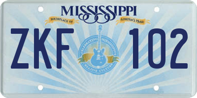 MS license plate ZKF102