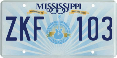 MS license plate ZKF103