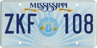 MS license plate ZKF108