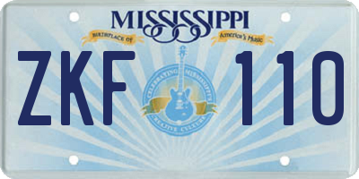 MS license plate ZKF110