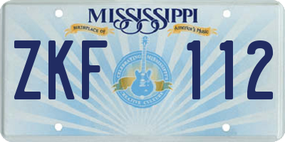 MS license plate ZKF112