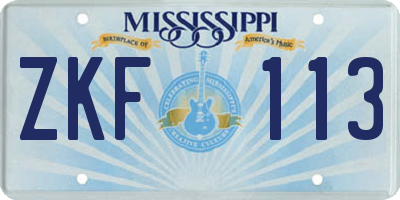 MS license plate ZKF113