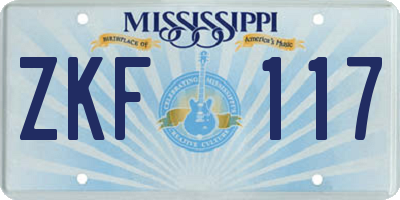 MS license plate ZKF117