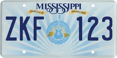 MS license plate ZKF123