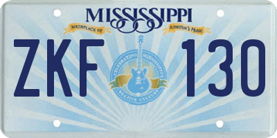 MS license plate ZKF130
