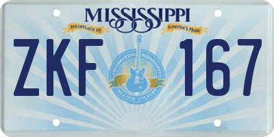 MS license plate ZKF167