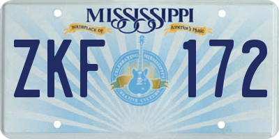 MS license plate ZKF172