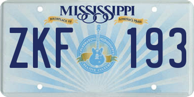 MS license plate ZKF193