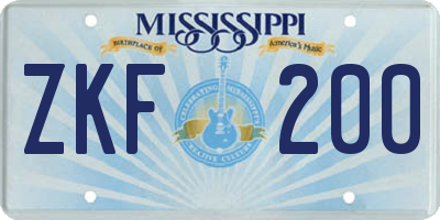 MS license plate ZKF200