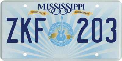MS license plate ZKF203