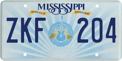 MS license plate ZKF204