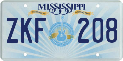 MS license plate ZKF208