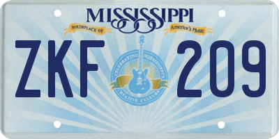 MS license plate ZKF209
