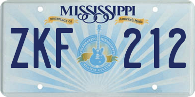 MS license plate ZKF212