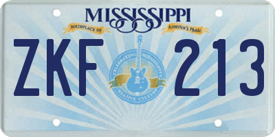 MS license plate ZKF213