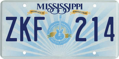 MS license plate ZKF214