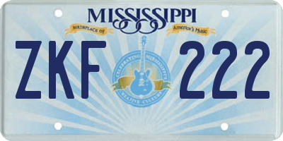 MS license plate ZKF222