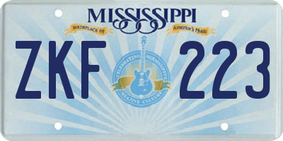 MS license plate ZKF223