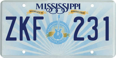 MS license plate ZKF231