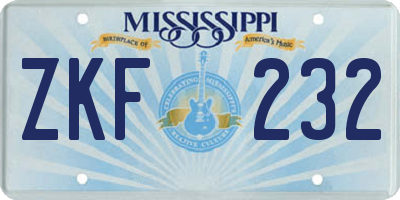 MS license plate ZKF232