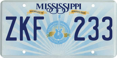 MS license plate ZKF233